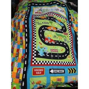 Dino Vroom Vroom Car Race Themed Boys Lightweight Quilt. Size 36"  X 46"